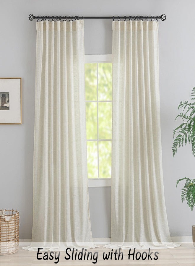 DONREN 94 Inch Length Curtains Natural Linen Back Tab Hook Belt Loops Privacy Semi Sheer Living Room Curtains,2 Panels Ivory White Modern Cottage Vintage Style Light Filtering Window Treatment Curtains - Image 2